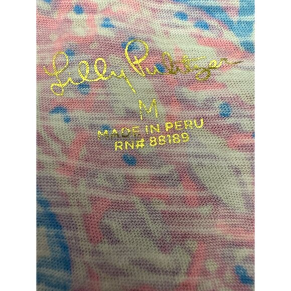 Lilly Pulitzer Etta V-Neck T-Shirt Size Medium Floral Pink Blue White Womens NWT - Picture 2 of 5